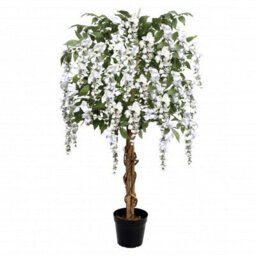 GreenBrokers Premium Artificial White Wisteria Tree, Lifelike Uv-Protected Potted Plant, Maintenance-Free, Indoor & Outdoor Decor (4Ft/130Cm) - thumbnail 1