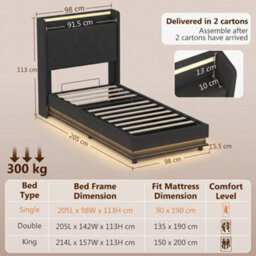 Homcom Lift Up Storage Bed Frame With Rgb Led Lights, 90 X 190Cm, Black - thumbnail 3