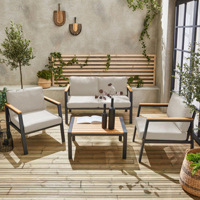 Sweeek - 4-Seater Aluminium And Polywood Garden Sofa Set Beige 128X75X74.5 Cm - Casoria - image 1