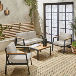 Sweeek - 4-Seater Aluminium And Polywood Garden Sofa Set Beige 128X75X74.5 Cm - Casoria - thumbnail 9