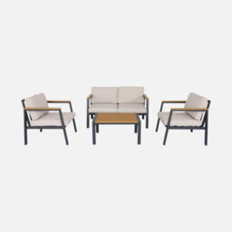 Sweeek - 4-Seater Aluminium And Polywood Garden Sofa Set Beige 128X75X74.5 Cm - Casoria - thumbnail 2