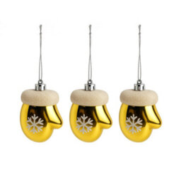 3 Pack Gold Mitten Christmas Tree Ornaments - thumbnail 2
