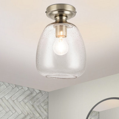 Cosylyte Buxton Bathroom Classic Bubble Glass Ceiling Light - Antique Brass Base - image 1