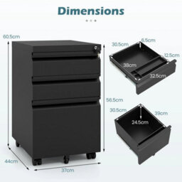 Wheeled Under Desk Metal Filing Cabinet 5 Casters 2 Keys - thumbnail 2