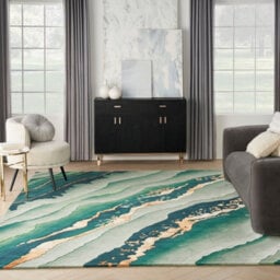 Green Wool Handmade Luxurious Optical/ (3D) Modern Rug Easy To Clean Living Room And Bedroom-114Cm X 175Cm - thumbnail 3
