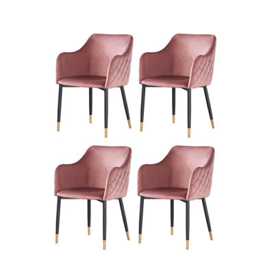 Life Interiors Set Of 4 Pink Verona Velvet Dining Chairs With Quilted Back & Black Legs - Modern Accent Chair With Gold Foot Tips - image 1