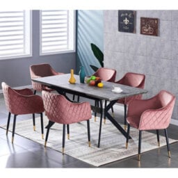 Life Interiors Set Of 4 Pink Verona Velvet Dining Chairs With Quilted Back & Black Legs - Modern Accent Chair With Gold Foot Tips - thumbnail 8