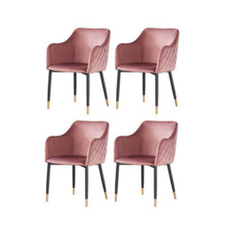 Life Interiors Set Of 4 Pink Verona Velvet Dining Chairs With Quilted Back & Black Legs - Modern Accent Chair With Gold Foot Tips