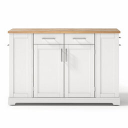 Abrihome 138Cm Large Kitchen Island With Folding Worktop, Power Outlet & Pull-Out Trash Bin, On Wheels - thumbnail 8