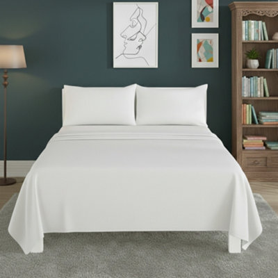 Easy Care Flat Bed Sheet Polycotton Durable Low Maintenance Bedding White - image 1