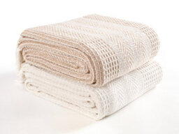 Ehc Premium Pack Of 2 Cross-Stitch Throws For Sofa / Chair Blanket, 125 X 150Cm - Beige / Ivory - thumbnail 4