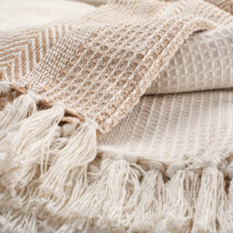Ehc Premium Pack Of 2 Cross-Stitch Throws For Sofa / Chair Blanket, 125 X 150Cm - Beige / Ivory - thumbnail 3