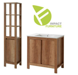 Impact Furniture Freestanding Bathroom Cabinets Furniture Set 800mm Vanity Sink Unit With Basin And Tall Cabinet Oak Effect Classic - thumbnail 2