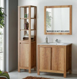 Impact Furniture Freestanding Bathroom Cabinets Furniture Set 800mm Vanity Sink Unit With Basin And Tall Cabinet Oak Effect Classic