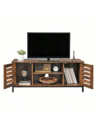 Songmics Vasagle Tv Stand Tv Stand With Shelves And Storage Cupboards, Louvered Doors, For Living Room, Playroom, Industrial Style - thumbnail 6