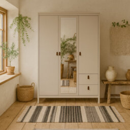 Wyld Haus Wildberry Cashmere 3-Door Wardrobe With Central Mirror And 2 Drawers, Leather Handles - thumbnail 2
