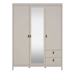 Wyld Haus Wildberry Cashmere 3-Door Wardrobe With Central Mirror And 2 Drawers, Leather Handles - thumbnail 4