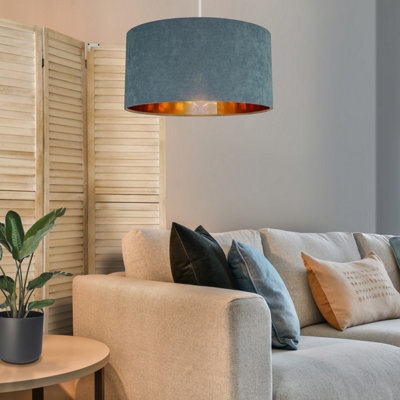 Blue Gold Effect Ribbed Velvet Drum Lamp Shade (D)40Cm - image 1