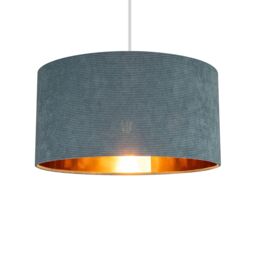 Blue Gold Effect Ribbed Velvet Drum Lamp Shade (D)40Cm - thumbnail 3