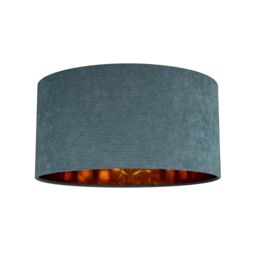 Blue Gold Effect Ribbed Velvet Drum Lamp Shade (D)40Cm - thumbnail 2