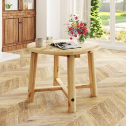 Gainoom Outdoor Natural Side Table Patio End Table W/ Solid Wood Structure - thumbnail 3