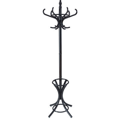 Costway Floor Standing Coat Jacket Stand Solid Wood Hanger With Umbrella Rack-Black - image 1