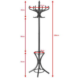 Costway Floor Standing Coat Jacket Stand Solid Wood Hanger With Umbrella Rack-Black - thumbnail 2