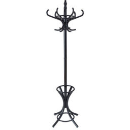 Costway Floor Standing Coat Jacket Stand Solid Wood Hanger With Umbrella Rack-Black - thumbnail 1
