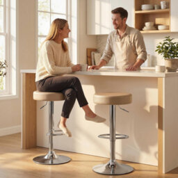 Homcom Bar Stools Set Of 2, Height Adjustable Breakfast Bar Chairs, Brown - thumbnail 1