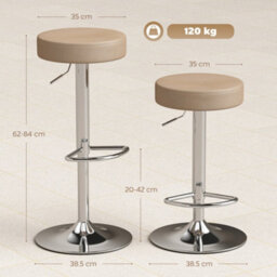 Homcom Bar Stools Set Of 2, Height Adjustable Breakfast Bar Chairs, Brown - thumbnail 3