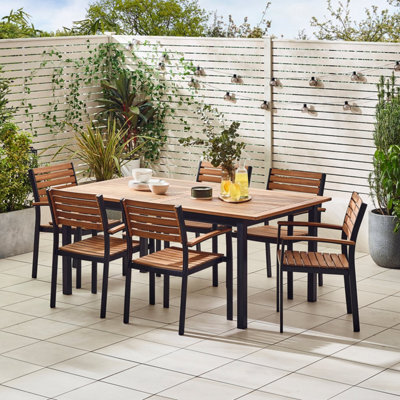 Furniturebox Malva Wooden Garden Dining Table & Chairs, Teak Extending 6 - 8 Seat Garden Dining Set, Patio Outdoor Table & Chairs - image 1