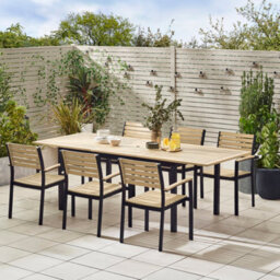 Furniturebox Malva Wooden Garden Dining Table & Chairs, Teak Extending 6 - 8 Seat Garden Dining Set, Patio Outdoor Table & Chairs - thumbnail 2