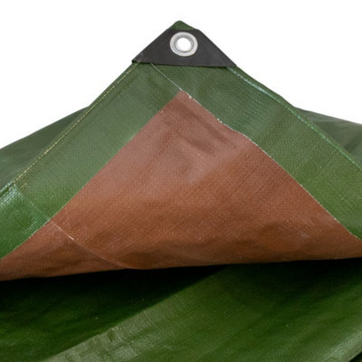 Cost Wise Tough Heavy 220 Gsm Duty Waterproof Green With Brown Reverse Tarpaulin /tarp Cover Sheet/ Extra Eyelets At 50Cm (2M X2M) - image 1