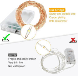 Shatchi 40 Sparkles White Led Battery Operated Lights With Gold Wire - Elegant Gold Wire String Lights,2Pk - thumbnail 5