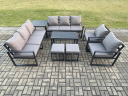 Fimous Aluminium Outdoor Garden Furniture Lounge Sofa 2 Pc Chairs Oblong Coffee Table Sets With Side Table 2 Small Footstool - thumbnail 2