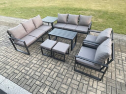 Fimous Aluminium Outdoor Garden Furniture Lounge Sofa 2 Pc Chairs Oblong Coffee Table Sets With Side Table 2 Small Footstool - thumbnail 1