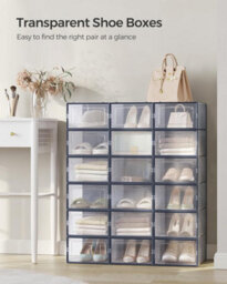Songmics 18 Storage Boxes, Stackable Shoe Storage, Foldable & Versatile Containers, Transparent & Charcoal Blue - thumbnail 3