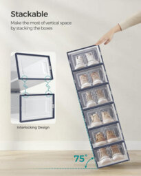 Songmics 18 Storage Boxes, Stackable Shoe Storage, Foldable & Versatile Containers, Transparent & Charcoal Blue - thumbnail 4