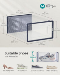 Songmics 18 Storage Boxes, Stackable Shoe Storage, Foldable & Versatile Containers, Transparent & Charcoal Blue - thumbnail 2