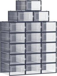 Songmics 18 Storage Boxes, Stackable Shoe Storage, Foldable & Versatile Containers, Transparent & Charcoal Blue - thumbnail 7