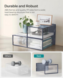 Songmics 18 Storage Boxes, Stackable Shoe Storage, Foldable & Versatile Containers, Transparent & Charcoal Blue - thumbnail 5