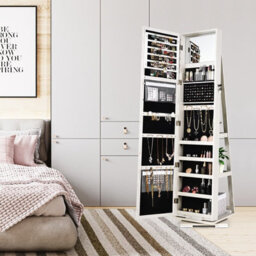 Costway 3-In-1 Rotating Jewelry Armoire Freestanding Lockable Jewelry Organizer W/ Makeup Mirror - thumbnail 9