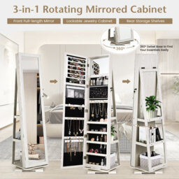 Costway 3-In-1 Rotating Jewelry Armoire Freestanding Lockable Jewelry Organizer W/ Makeup Mirror - thumbnail 2