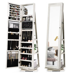 Costway 3-In-1 Rotating Jewelry Armoire Freestanding Lockable Jewelry Organizer W/ Makeup Mirror - thumbnail 1