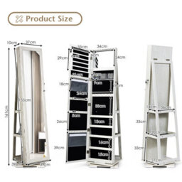 Costway 3-In-1 Rotating Jewelry Armoire Freestanding Lockable Jewelry Organizer W/ Makeup Mirror - thumbnail 3