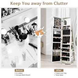 Costway 3-In-1 Rotating Jewelry Armoire Freestanding Lockable Jewelry Organizer W/ Makeup Mirror - thumbnail 5