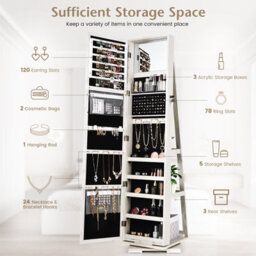 Costway 3-In-1 Rotating Jewelry Armoire Freestanding Lockable Jewelry Organizer W/ Makeup Mirror - thumbnail 7