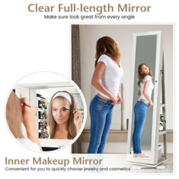 Costway 3-In-1 Rotating Jewelry Armoire Freestanding Lockable Jewelry Organizer W/ Makeup Mirror - thumbnail 4