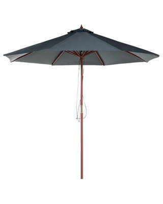 Wyld And Coco Birchwood Garden Parasol Grey Fabric 270Cm Diameter Foldable Outdoor With Solid Birch Wood Pole - image 1