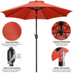 Yaheetech 2.7M Orange Patio Parasol Umbrella W/ Push Button Tilt And Crank - thumbnail 4